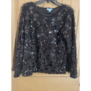 CeCe Women's Sequin Sweater Size Large Long Sleeve Crew Neck Pullover